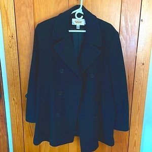 Pea coat either Black or very dark blue.